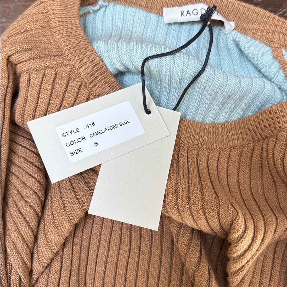 Ragdoll Camel and Blue Ribbed Knit Set - Picture 8 of 12
